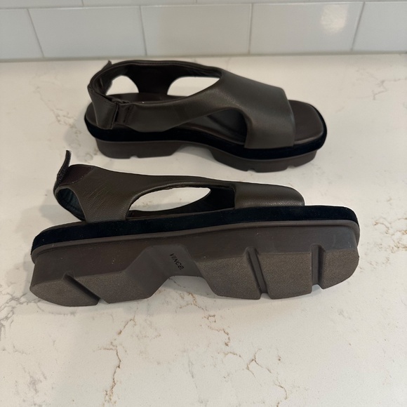 Vince Bilbao Square Toe Leather Platform Sandals in Dark Olive Green size 7.5 - Picture 3 of 5